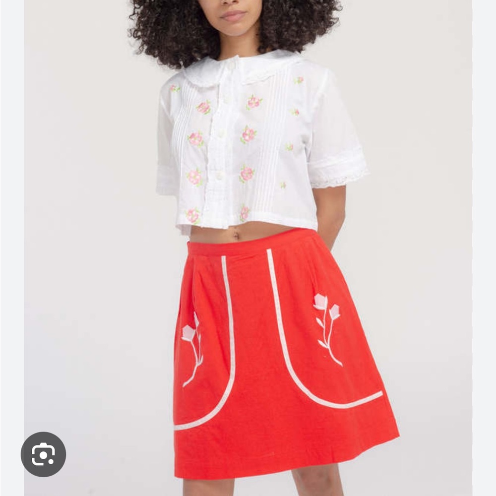 Batsheva Carter red and white floral tulip skort skirt 4 small NTW